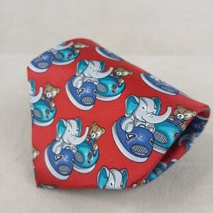 VTG Halston 4x57 Mens Silk Tie Woven Elephant Bear Lightweight